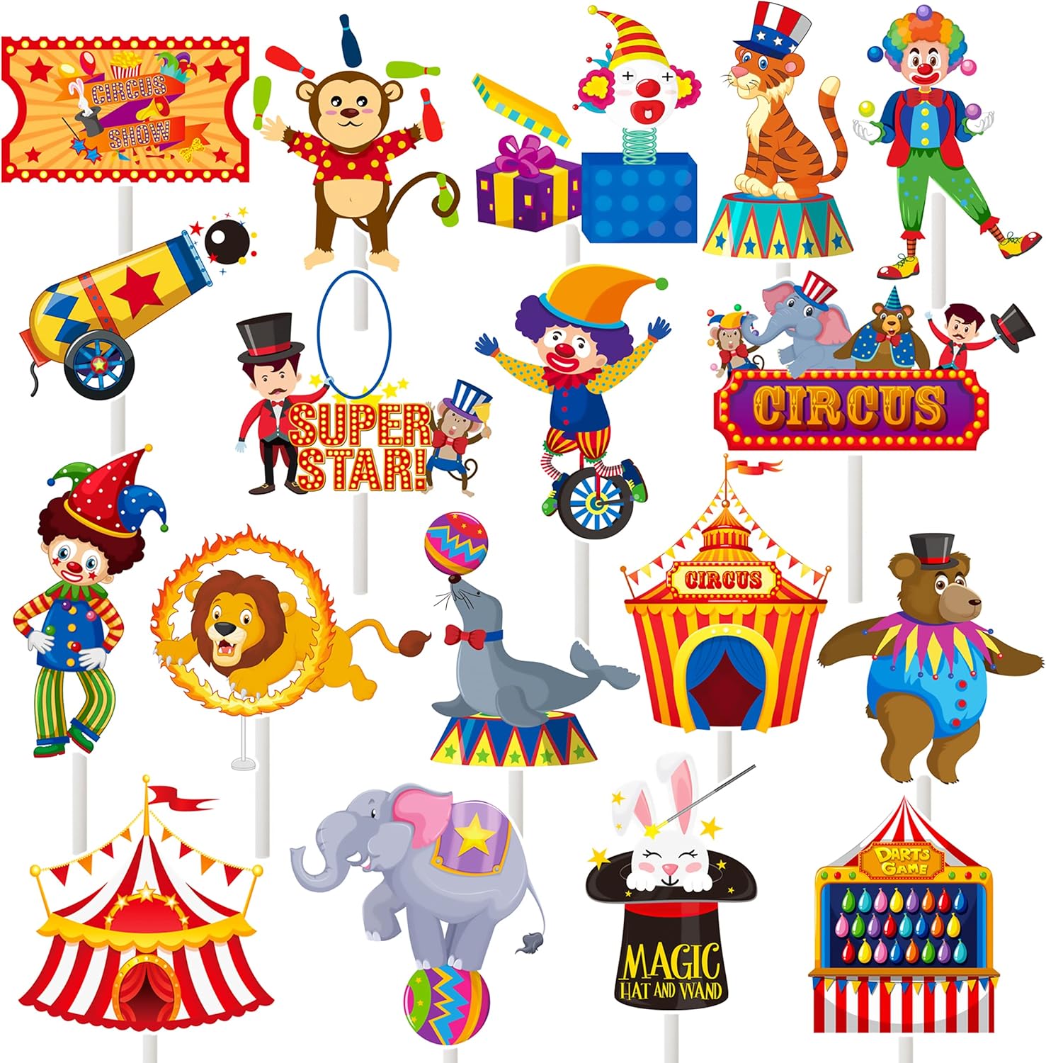 Circus Cupcake Toppers 36pcs - Carnival Party Decoration Cake Cupcake Picks for Circus Theme Birthday Party & Baby Shower