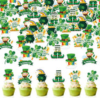 42Pcs Edible St Patrick's Day Cupcake Topper Wafer Paper Lucky Four Leaf Clover Cupcake Toppers Picks for St Patrick's Day Party Irish Holiday Party Decorations