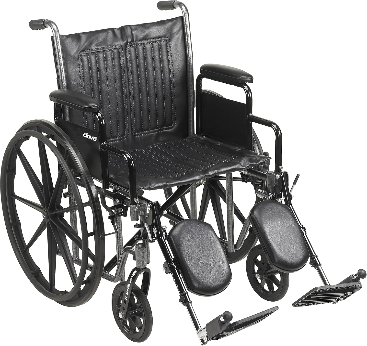 Drive Medical SSP220DDA-ELR Silver Sport 2 Full-Reclining Transport Wheelchair with Detachable Desk Arms and Swing-Away Elevating Leg Rest, Black