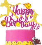 Rose Red Softball Player Birthday Party Cake Topper Decoration for Girls Sports Themed Supplies