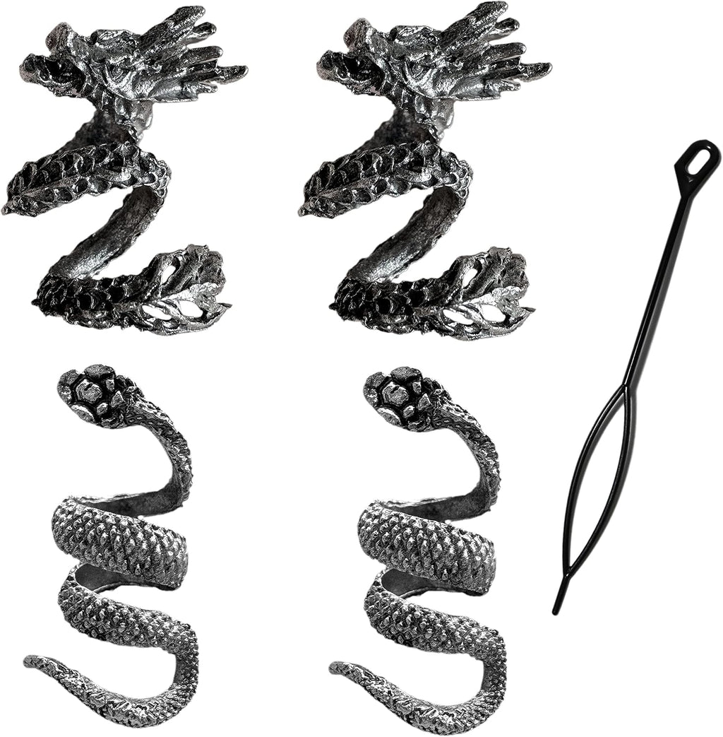 4 PCS Viking Dragon and Snake Alloy Beard Beads Hair Dreadlocks Beads for men Beard Bead Coils