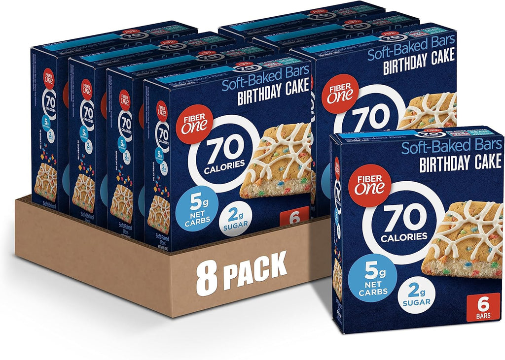 Fiber One 70 Calorie Soft-Baked Bars, Birthday Cake, Snack Bars, 8 ct (Pack of 1)