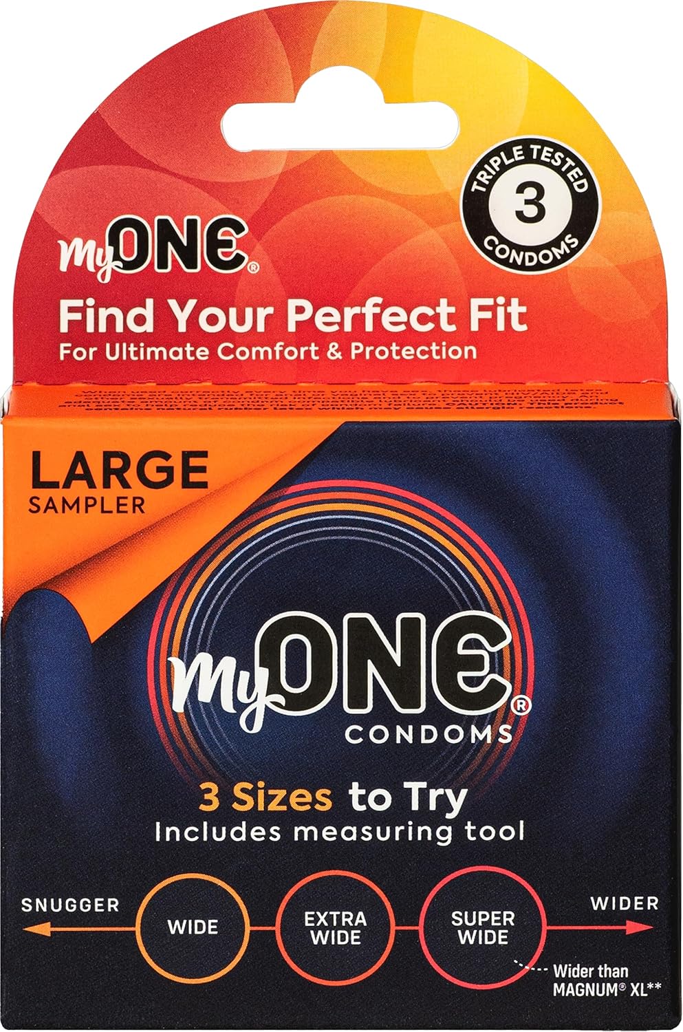 MyONE Custom Fit Larger Sized Condom Sampler | Tailored Width & Length | Max Pleasure | Triple Tested Softer Latex | Lubricated | Nontoxic, Vegan, Non-GMO | Features 3 Large Sizes to Try