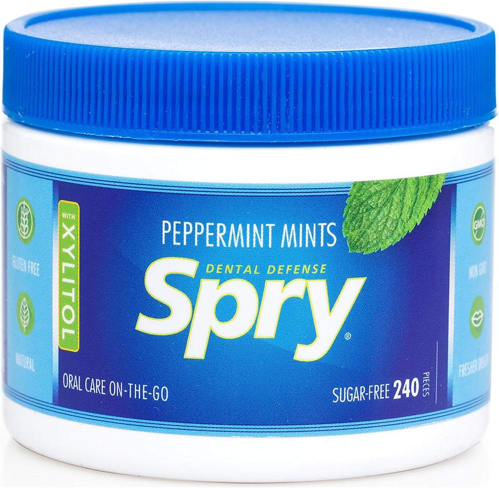 Spry Xylitol Peppermint Sugar Free Candy - Promote Oral Health, Increase Saliva Production, Stop Bad Breath, Non-GMO, Gluten-Free, 240 Count (Pack of 1)