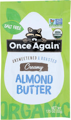 Once Again Organic Creamy Almond Butter, Non GMO, 1.15 Ounces (Pack Of 10)