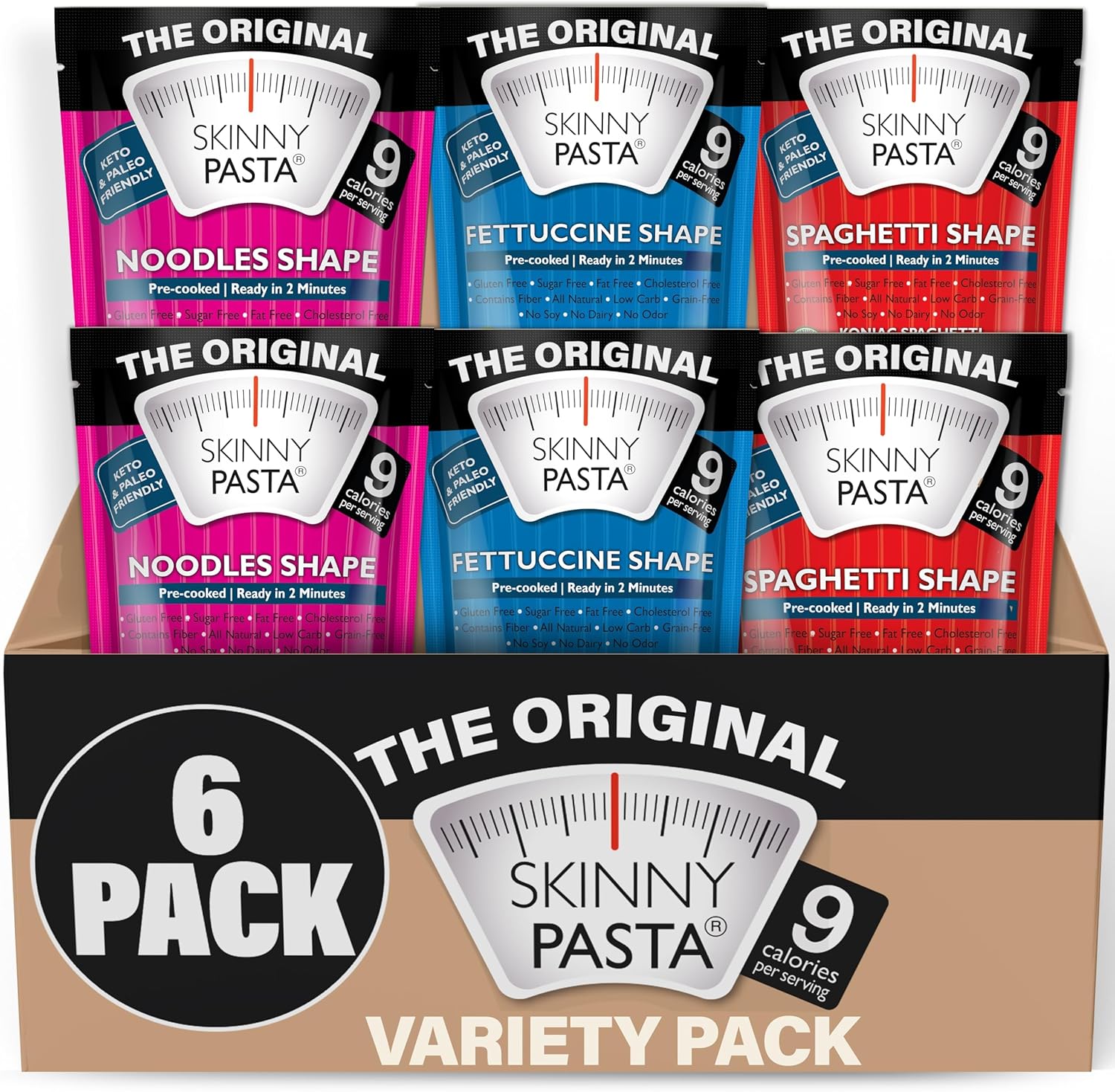 SKINNY PASTA Variety Pack - Healthy Konjac Shirataki Noodles, Low Carb Keto Pasta, Gluten Free, 6 Pack