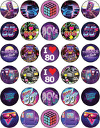 30 x Edible Cupcake Toppers Themed of 80s Retro Collection of Edible Cake Decorations | Uncut Edible on Wafer Sheet