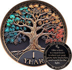 MilestoneMint 1 Year Sobriety Coin Tree of Life Gift Set | Anniversary Sobriety Gifts for Men & Women | AA Coins and Medallions with Token Capsule, Stand & Card | 3D Texture, Recovery AA Chips