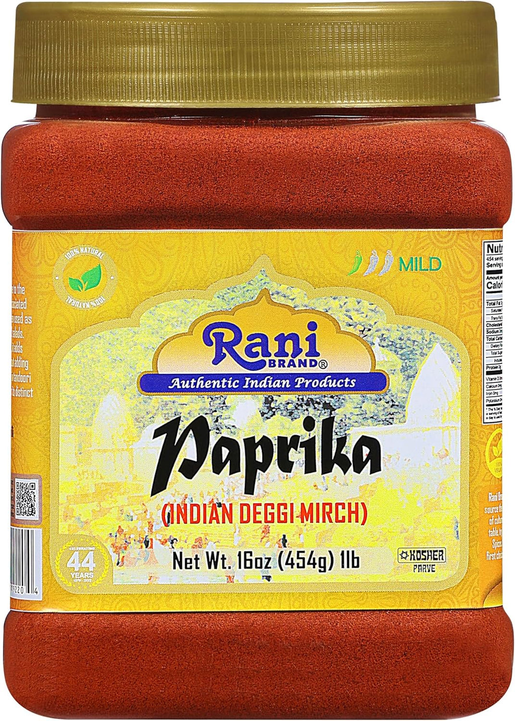Rani Paprika (Deggi Mirch, Low Heat) Spice Powder, Ground 16oz (1lb) 454g PET Jar ~ All Natural, Salt-Free | Vegan | No Colors | Gluten Friendly | NON-GMO | Kosher | Indian Origin
