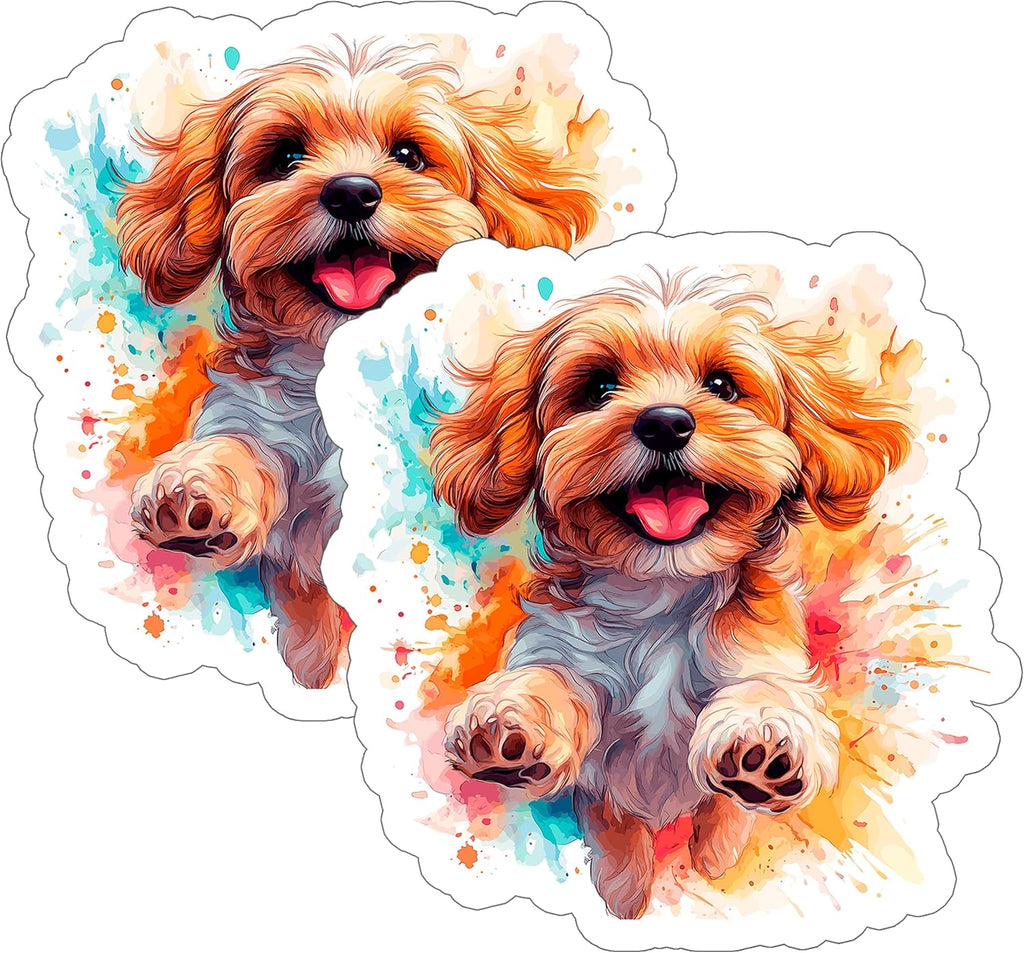 Cockapoo Sticker 4 Inch 2-Pack Curly Cute Hybrid Dog – Waterproof Vinyl Decal for Laptop Water Bottle Car Tumbler - Durable Aesthetic Long-Lasting Stickers for Adults ID45039