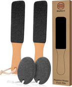 Pumice Stone Foot File, 4pcs Set Callus Remover for Feet with Wooden Handle, Pedicure Foot Scrubber to Remove Dead Skin, Dry, Rough, Corns Skin Scraper