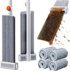 Self Wringing Microfiber Mop - Hands-Free Flat Mop with Wringing Blade | Aluminum Panel, Wet Dry for Apartment, Tiny Home, Windows, Wall, Hardwood, Laminate, Tile, Vinyl, 4 Reusable Pads