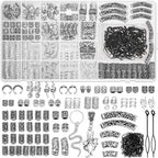 247Pcs Viking Hair Accessories Norse Runes Tube Beads Metal Cuffs Clips Rings, Dreadlock Beads Braids Locs Hair Jewelry Set for Women Men Beard Decoration Bracelets Necklace DIY Silver