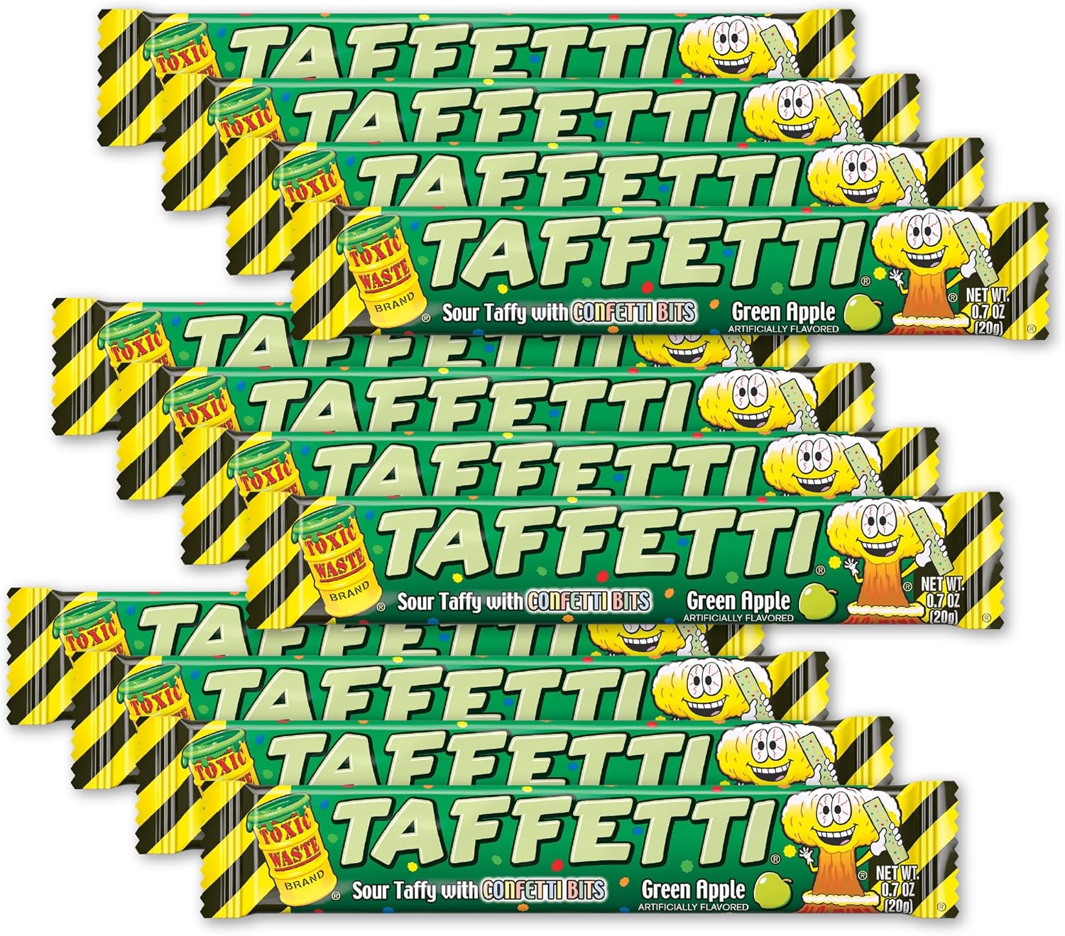 TOXIC WASTE - TAFFETTI - Green Apple Sour Taffy with Crunchy Confetti Bits – Extreme Sour Chewy Candy – Novelty Fun Snack for Kids & Adults – 2.5 oz
