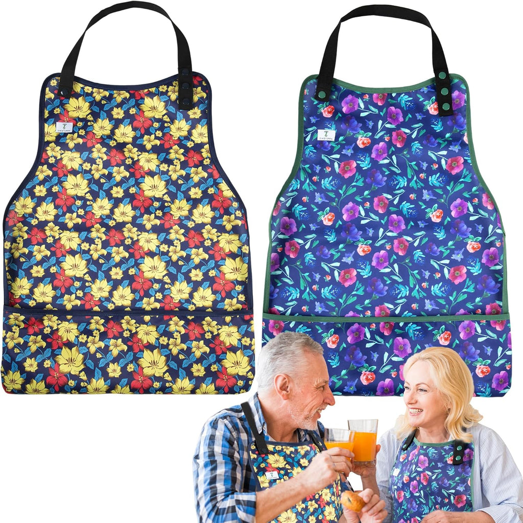 Adult Bibs with Crumb Catcher for Women,2 Pack Adjustable Bibs for Eating,Waterproof Washable Clothing Protectors,Reusable Large Feeding Bib for Men Elderly Seniors