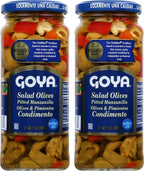 GOYA Salad Olives, Pitted Manzanilla Spanish Olives with Pimientos, 7 Ounce (Pack of 2)