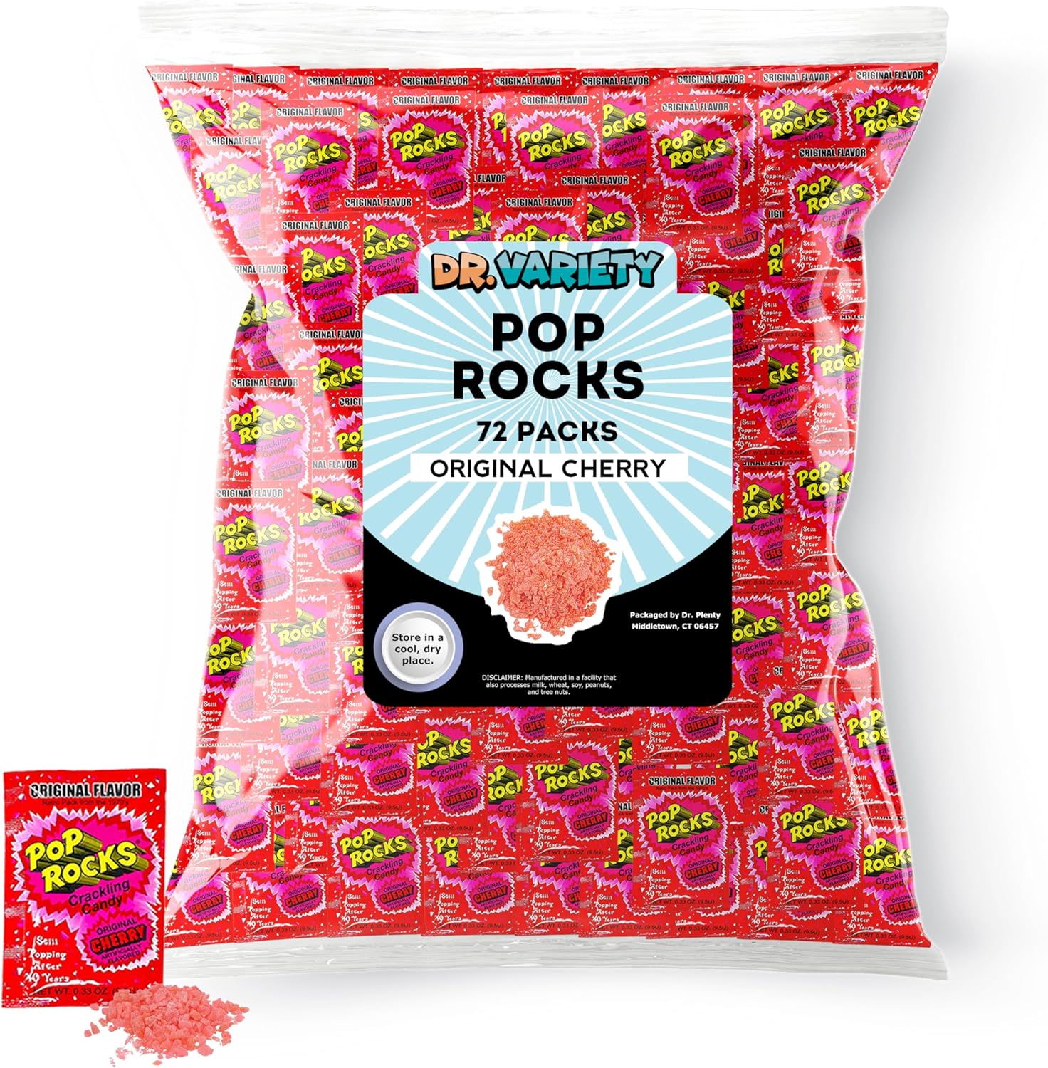 Pop Rocks Original Cherry Bulk (0.33 oz) – 72 Pack Cherry Flavored Pop Rocks Popping Candy, Retro Crackling Rock Candy for Halloween, Christmas, Easter, Valentine’s Day & Parties – By Dr. Variety