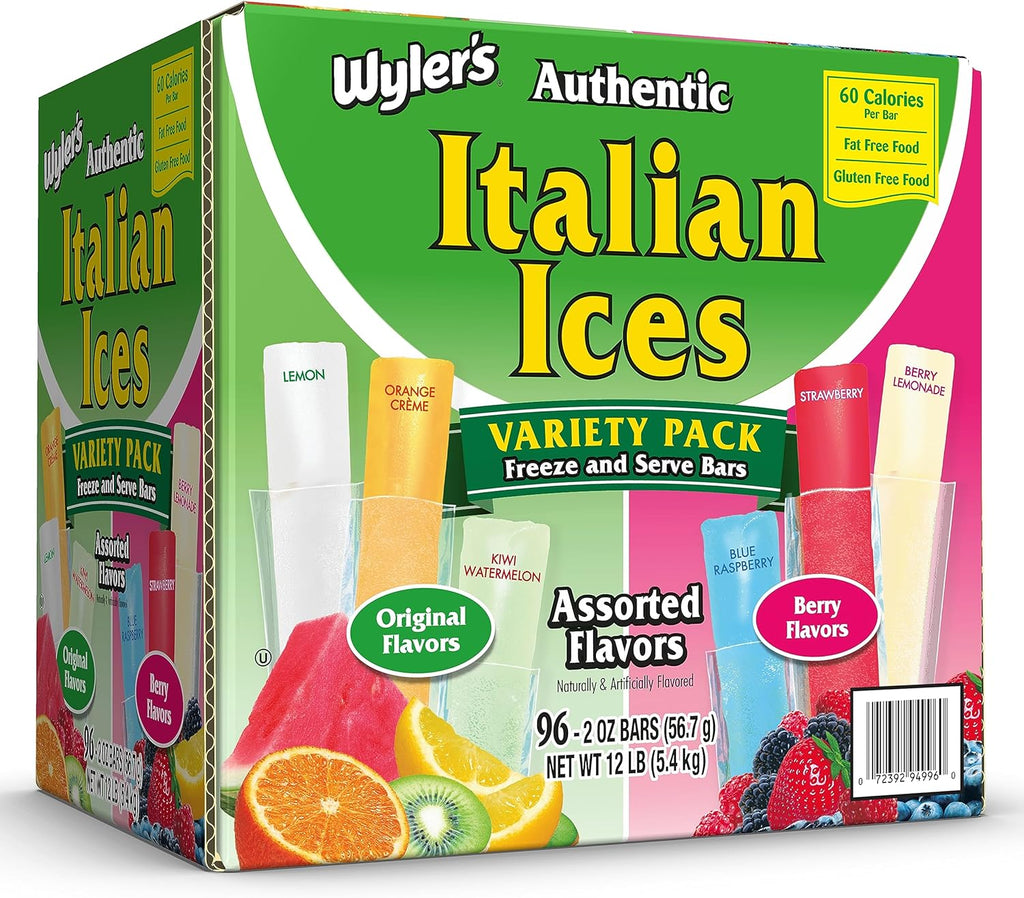 Wyler's Authentic Italian Ice, Fat Free Freezer Bars, Assorted Flavors (96ct - 2oz bars)