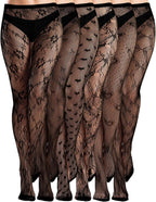 Ramede 6 Pairs Women Fishnet Thigh High Stockings Waist Tights Bow Patterned lace Fishnet Leggings Pantyhose for Halloween