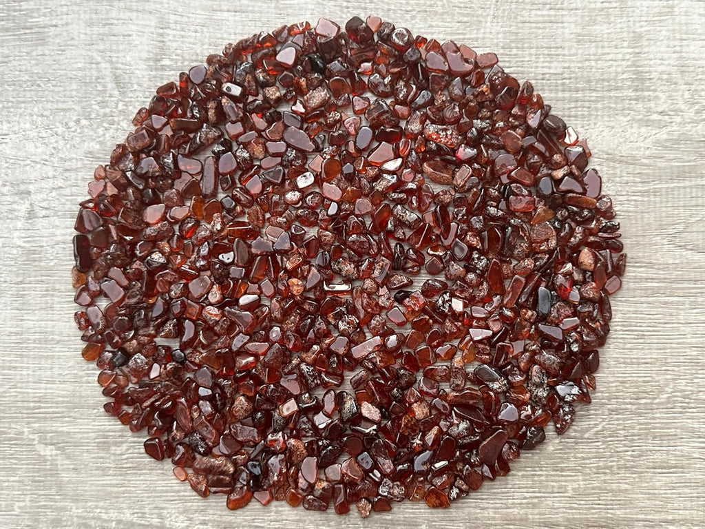 GAF TREASURES 2 oz Lot Natural Semi Tumbled Orange Garnet Gemstone Chips, Crushed Mini Orange Garnet Crystals, Undrilled Crystal Chips (Orange Garnet)