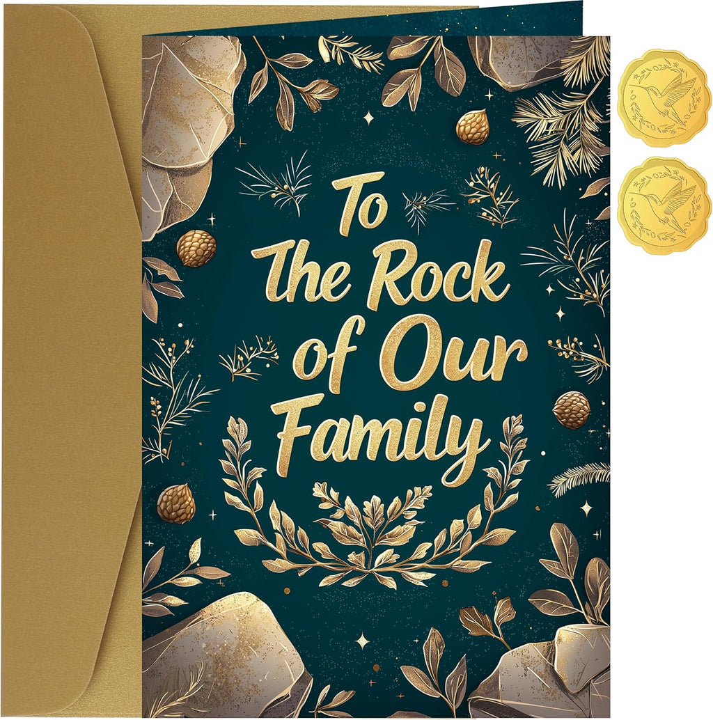 Grandpa Birthday Card, Happy Birthday Grandpa - To the Rock of Our Family - Elegant Birthday Card with Gold Foil Message, Heartfelt Tribute to His Strength and Love, 5.55" x 8.03"