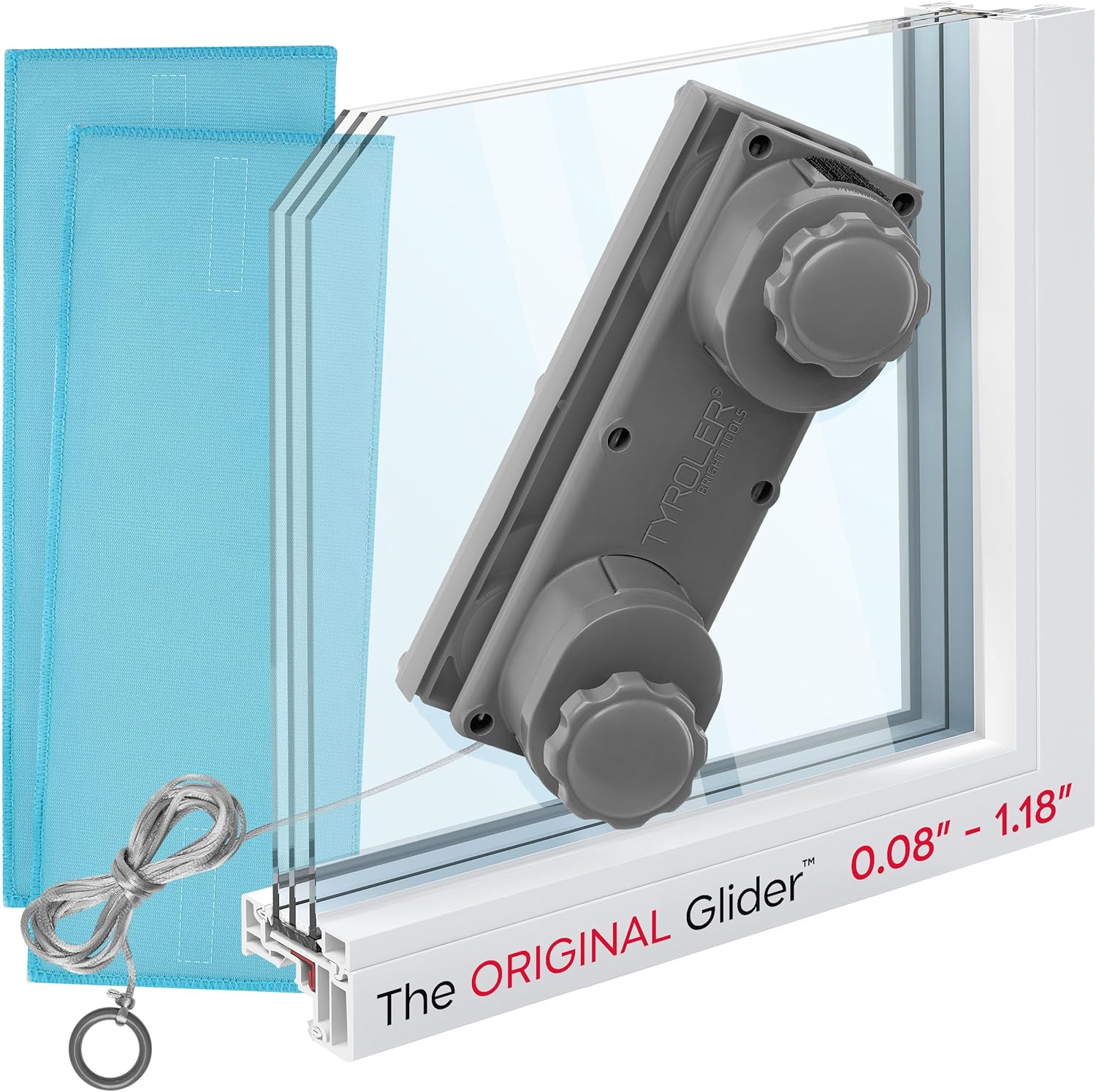 Tyroler Magnetic Window Cleaner Tool | The Silicone Glider R-2 AFC Fits Windows 0.1"-1.2" Thick | Double Sided Outside Window Cleaner Tool | Adjustable Control