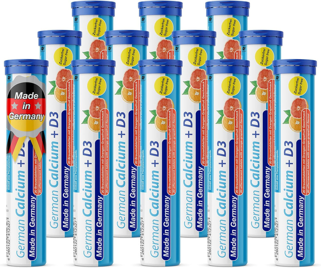 German Calcium + VIT. D - 240 Vegetarian Drink Effervescent Tablets - Orange-Grapefruit Flavor - Made in Germany