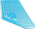 Yimobra Bathtub Mat Non Slip, 34.5"x15.5" Shower Mat with Strong Suction Cups & Drain Holes, Long Anti Slip Bath Tub Mat for Inside Shower, Machine Washable Fast Drying, Bathroom Essentials,Clear Blue