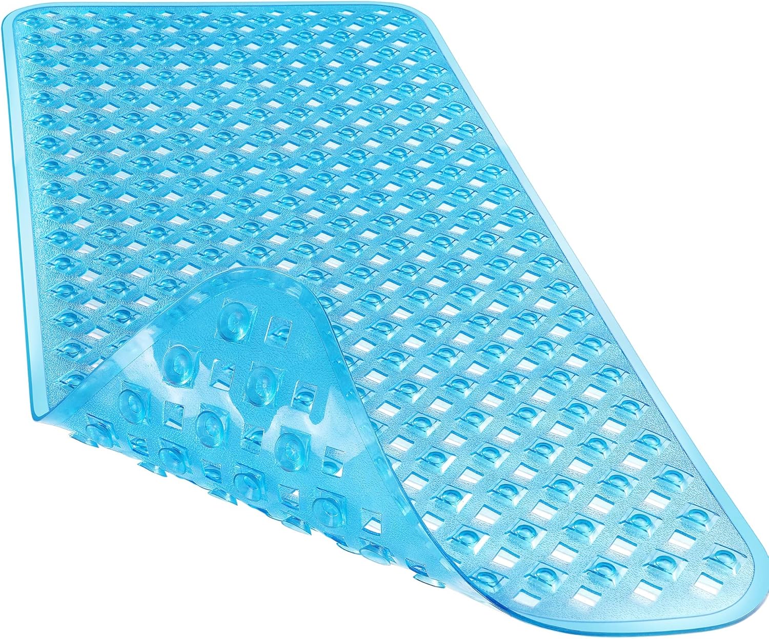 Yimobra Bathtub Mat Non Slip, 34.5"x15.5" Shower Mat with Strong Suction Cups & Drain Holes, Long Anti Slip Bath Tub Mat for Inside Shower, Machine Washable Fast Drying, Bathroom Essentials,Clear Blue
