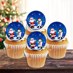 PRECUT Christmas Santa Snowman Cupcake Toppers, Christmas Edible Cake Decorations, Snowman Cake Toppers, Xmas Cupcake Decoration, Santa Cup Cake Topper (24)