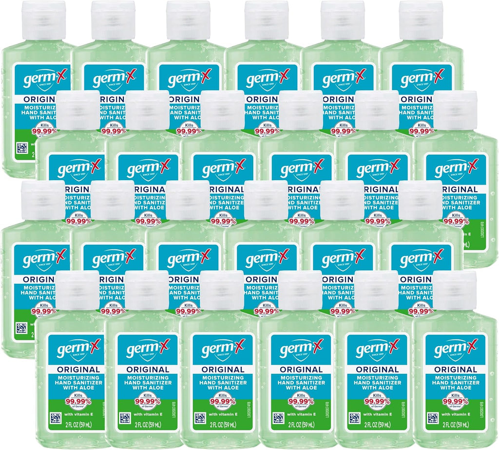 Germ-X Original Hand Sanitizer, 2 Fl Oz (Pack of 24), Less Drying Moisturizing Gel with Aloe and Vitamin E, No Rinse Formula, Bulk Mini Travel Size for On-The-Go