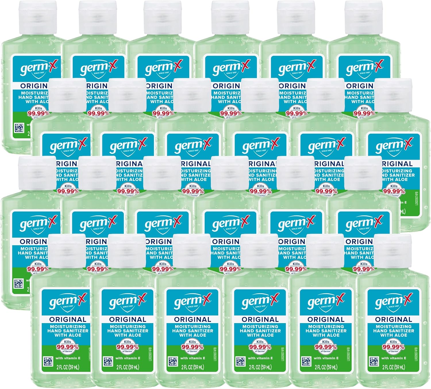 Germ-X Original Hand Sanitizer, 2 Fl Oz (Pack of 24), Less Drying Moisturizing Gel with Aloe and Vitamin E, No Rinse Formula, Bulk Mini Travel Size for On-The-Go