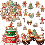 64PCS Edible Gingerbread Cupcake Toppers Wafer Paper Bread Man Christmas Tree Cupcake Toppers for Merry Christmas Theme Party Baby Shower Birthday Decor Supplies