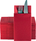 Red Dinner Napkins Cloth Like with Built-in Flatware Pocket, Linen-Feel Absorbent Disposable Paper Hand Napkins for Kitchen, Bathroom, Parties, Weddings, Dinners or Events, Pack of 50