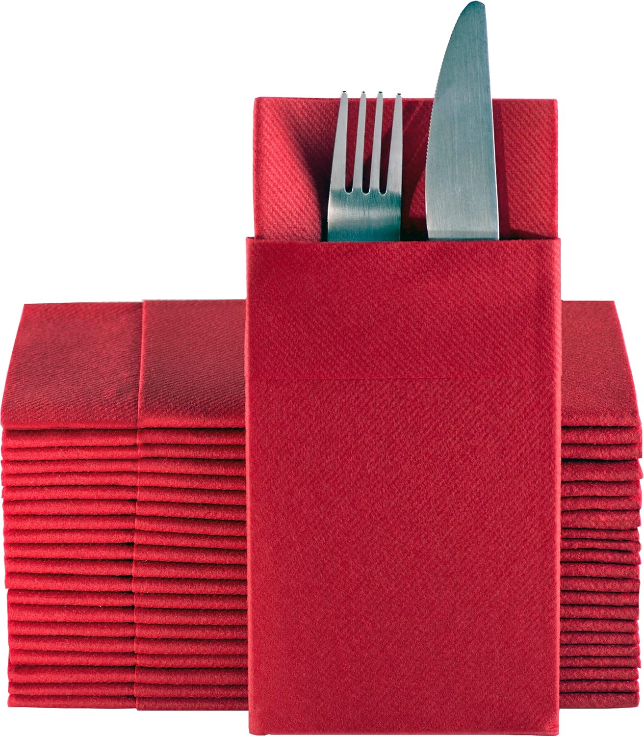 Red Dinner Napkins Cloth Like with Built-in Flatware Pocket, Linen-Feel Absorbent Disposable Paper Hand Napkins for Kitchen, Bathroom, Parties, Weddings, Dinners or Events, Pack of 50