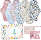 PHOGARY 7 Pcs Reusable Menstrual Pads, Reusable Sanitary Pads for Women, Washable Overnight Cloth Menstrual Pad Heavy Flow with Wet Bag