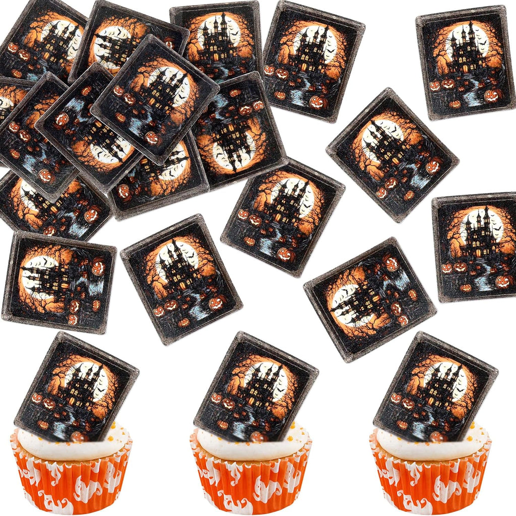 40Pcs Edible Black Ghost House Cupcake Toppers Black Castle Halloween Card Cupcake Picks for Halloween Party Decorations Boys Girls Goth Birthday Party Cake Cupcake Decorations Supplies