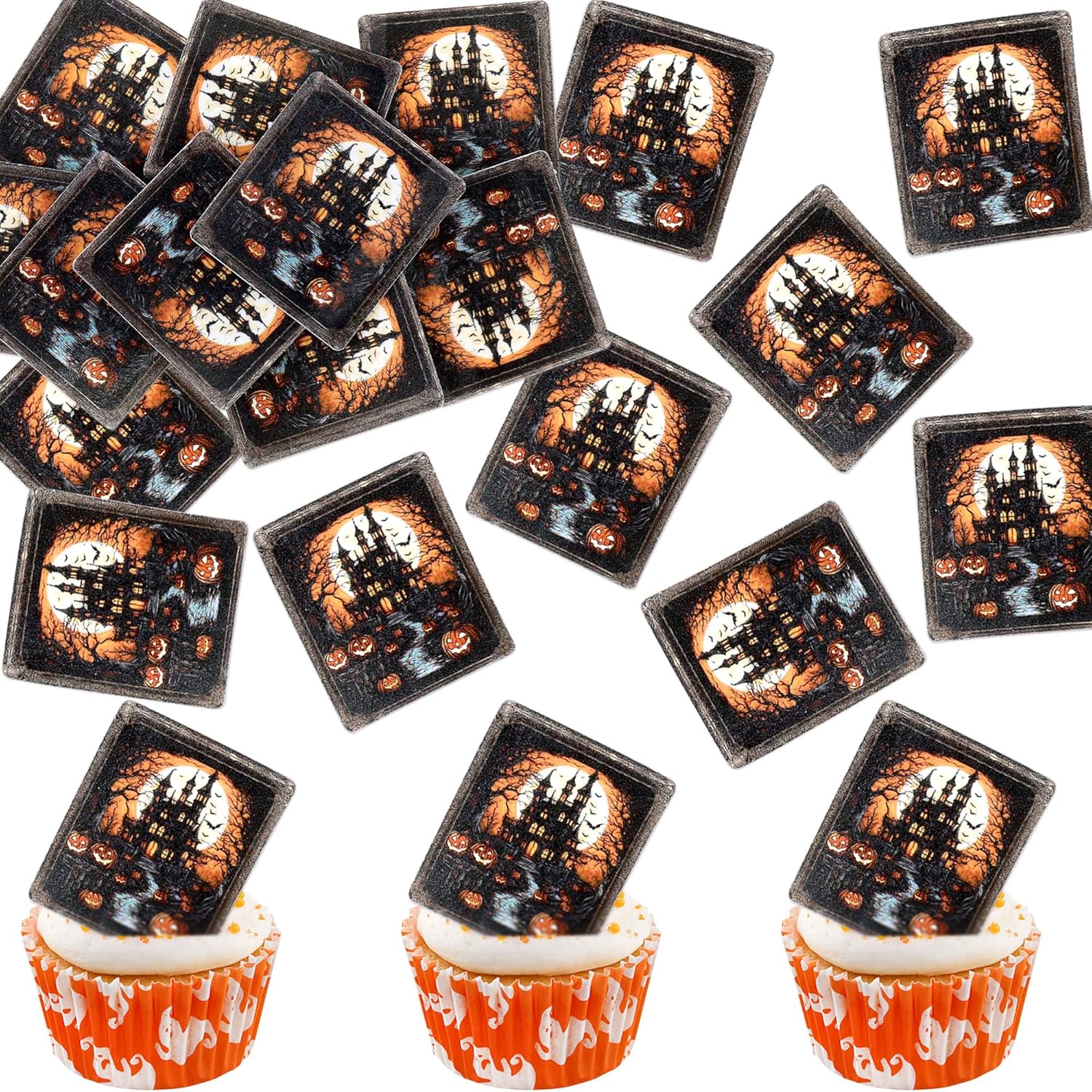 40Pcs Edible Black Ghost House Cupcake Toppers Black Castle Halloween Card Cupcake Picks for Halloween Party Decorations Boys Girls Goth Birthday Party Cake Cupcake Decorations Supplies