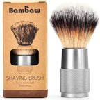 Bambaw - Shaving Brush Vegan | Silver | Ingrown Hair and Razor Bumps Treatment| Durable Shaving Brush Metal Handle| Shaving Brushes for Men and Women | Waste Free Synthetic Hair Brush