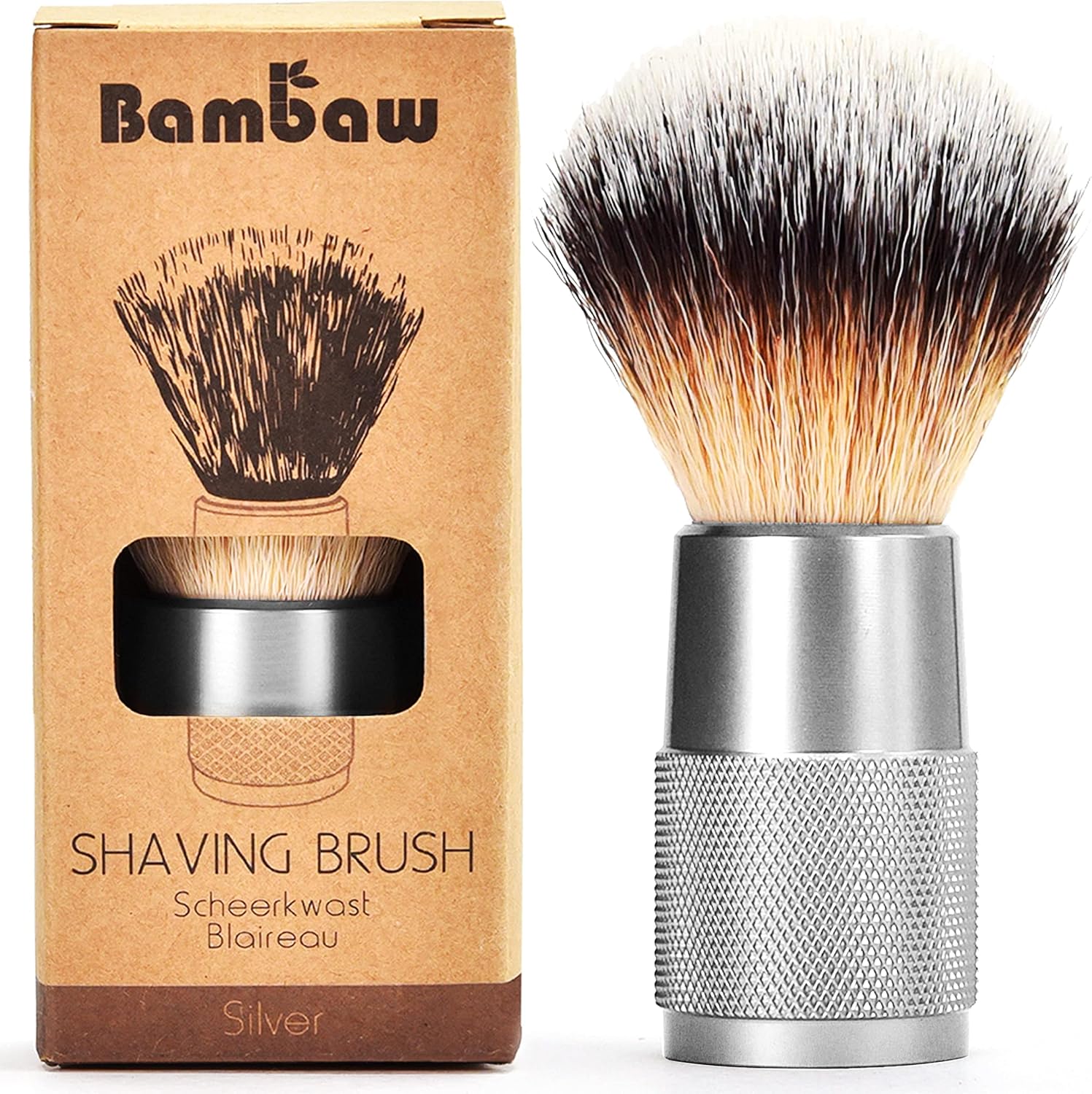 Bambaw - Shaving Brush Vegan | Silver | Ingrown Hair and Razor Bumps Treatment| Durable Shaving Brush Metal Handle| Shaving Brushes for Men and Women | Waste Free Synthetic Hair Brush