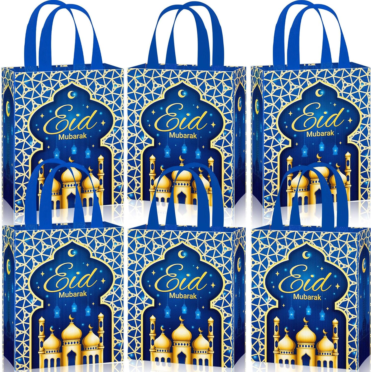 Eid Gift Bag with Handles Reusable Mubarak Treat Bag Non Woven Tote Bags for Ramadan Eid