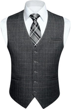 HISDERN Men's Suit Vest Plaid Dress Vest for Men Slim Fit Formal Business Waistcoat Tuxedo V-Neck Solid Vest for Wedding