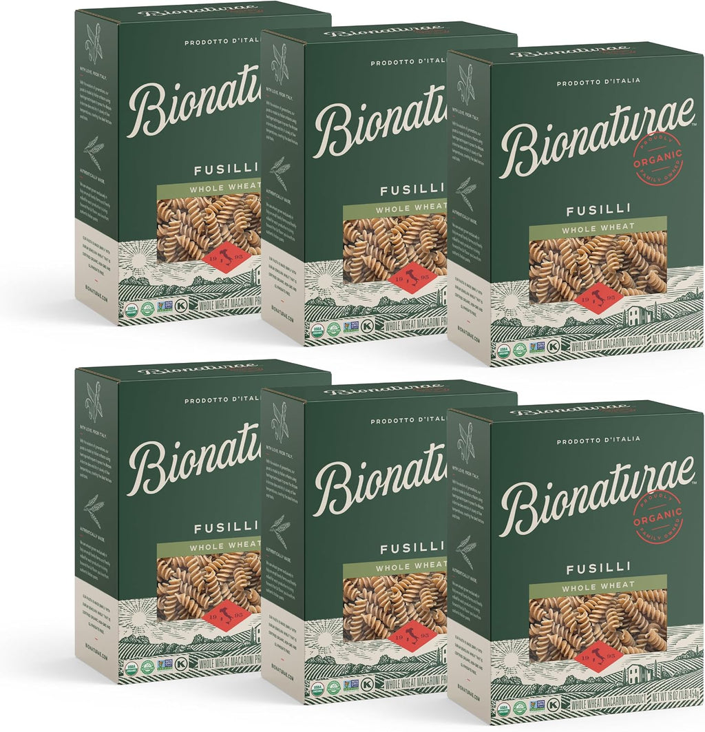 Bionaturae Fusilli Pasta Noodles - Whole Wheat Pasta, Kosher Certified, High Protein, Non-GMO Verified, USDA Certified, Whole Wheat Fusilli, Fusilli Pasta Organic, Crafted in Italy - 16 Oz