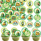 48Pcs Edible St Patrick's Day Cupcake Topper Wafer Paper Lucky Four Leaf Clover Cupcake Toppers Picks for St Patrick's Day Party Irish Holiday Party Decorations