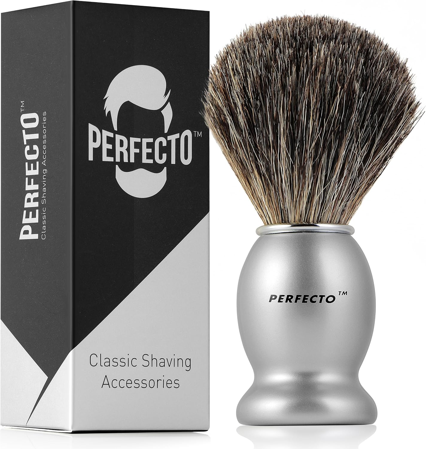 Perfecto 100% Original Pure Badger Shaving Brush, Engineered for The Best Gift For Him. All Methods, Safety Razor, Double Edge Razor, Straight Razor, Shaving Razor, Gift for Men