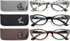 EYEURL 3-Pack Cat Eye Reading Glasses for Women Blue Light Blocking Computer Readers with Rhinestones Anti UV Rays Eyeglasses with Spring Hinges 2.50