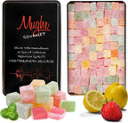 Mughe Gourmet Turkish Delight Candy Elegant Gift Tin Box - 1.65lb-750g - Halal Vegan Lokum Fruit Flavors Rose, Strawberry, Lemon, Orange, Mint - Gift for Special Occasions, Halloween, Christmas