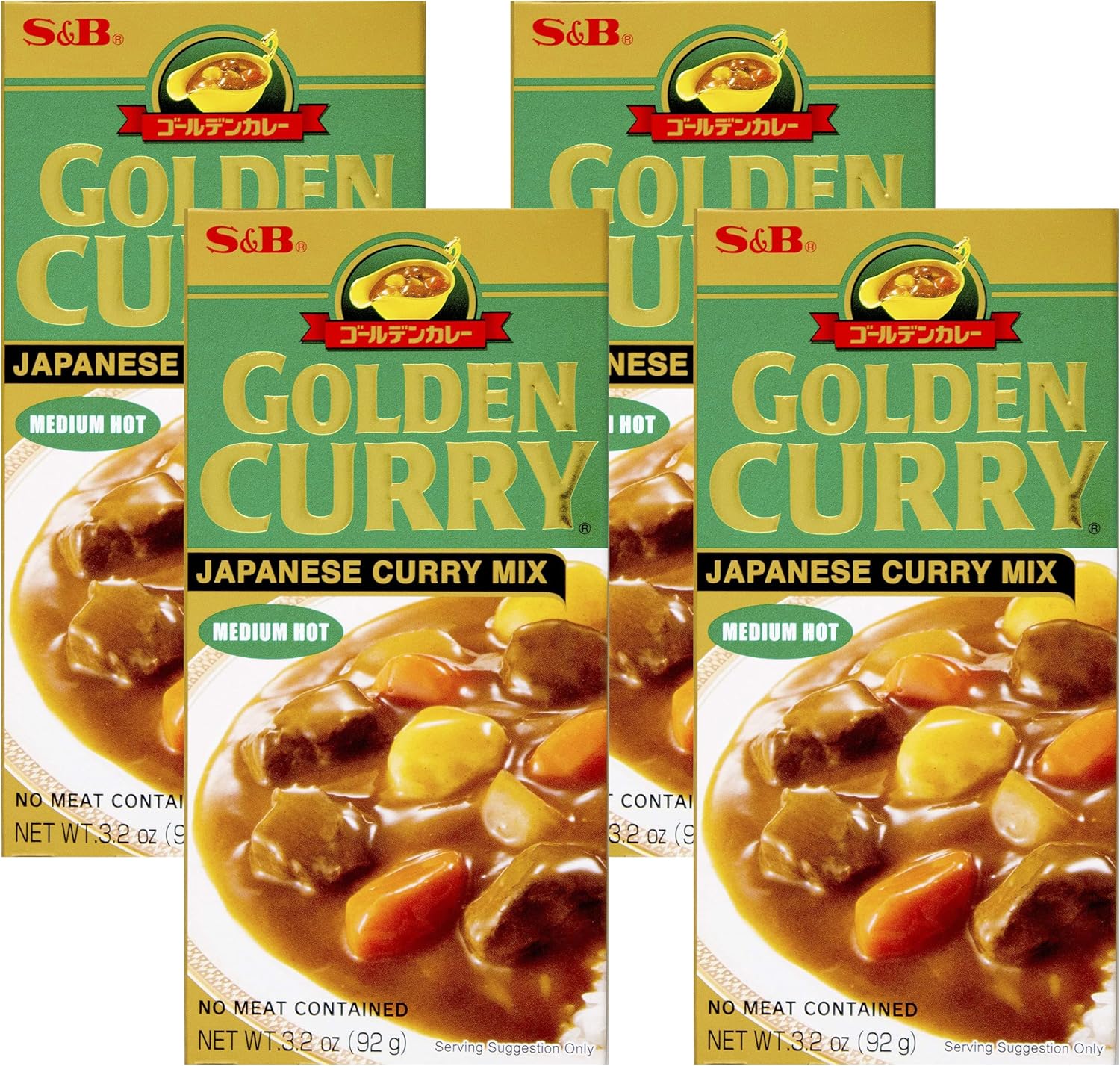 S&B, Golden Curry Japanese curry Mix, Medium Hot, 3.2 oz (Pack of 4)