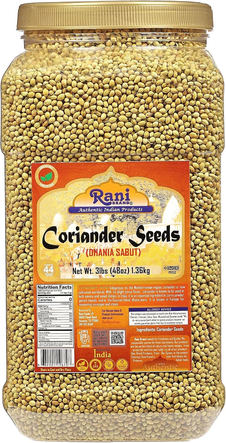Rani Coriander (Dhania) Seeds Whole, Indian Spice 48oz (3lbs) 1.36kg Bulk PET Jar ~ All Natural | Gluten Friendly | NON-GMO | Kosher | Vegan | Indian Origin