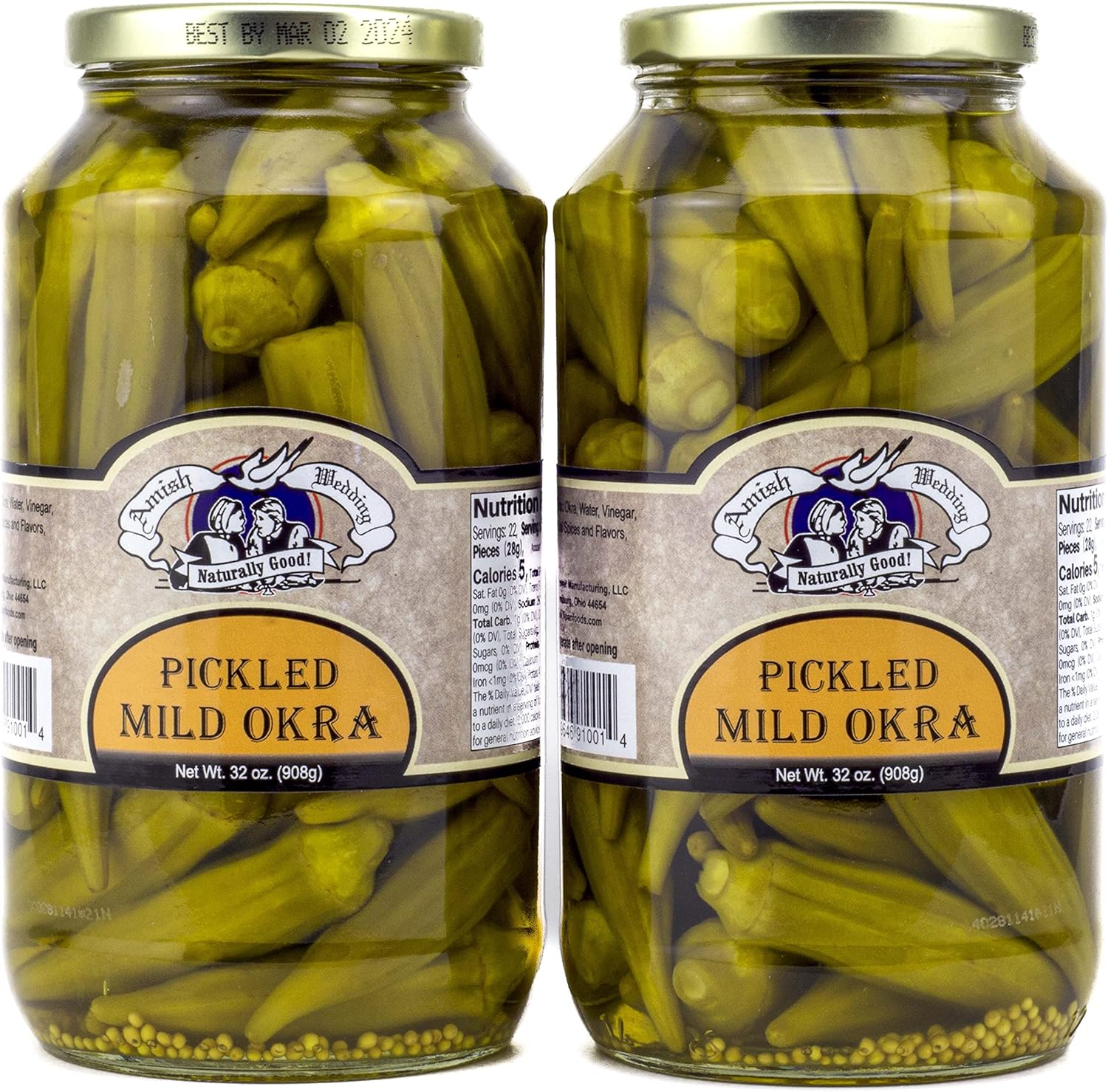 Amish Wedding Mild Pickled Okra 32 Ounces (Pack of 2)